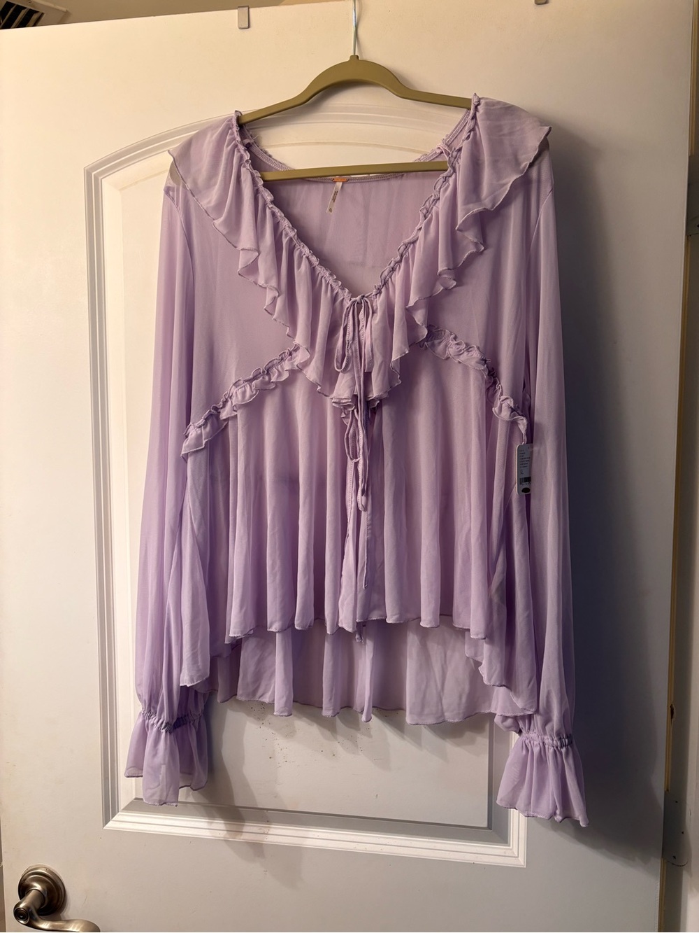 Free People Lavender Ruffle V-Neck Long-Sleeve Blouse XL NWT